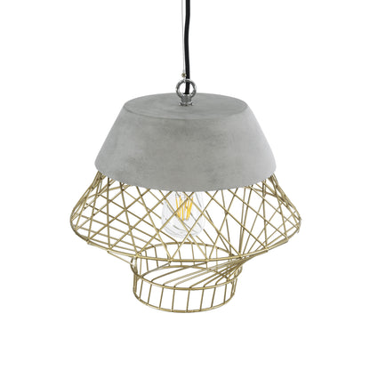 DURANT 01324 Μοντέρνο Κρεμαστό Φωτιστικό Πλέγμα Μονόφωτο 1 x E27 IP20 Γκρι Τσιμέντο με Μπεζ Μέταλλο - Μ35 x Π35 x Υ35cm