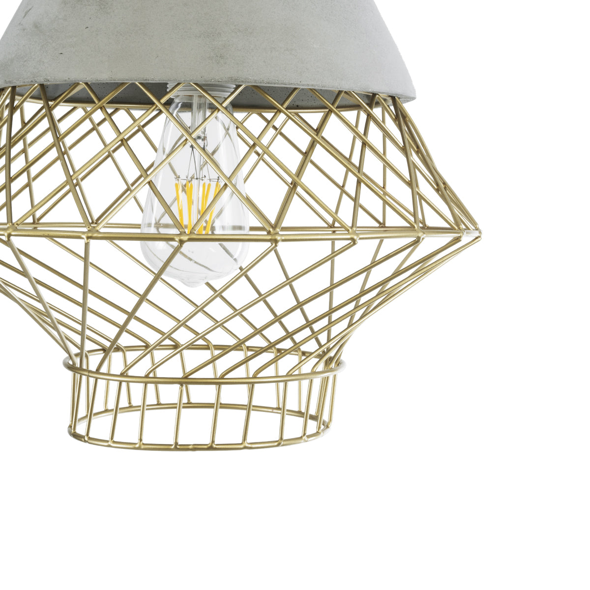 DURANT 01324 Μοντέρνο Κρεμαστό Φωτιστικό Πλέγμα Μονόφωτο 1 x E27 IP20 Γκρι Τσιμέντο με Μπεζ Μέταλλο - Μ35 x Π35 x Υ35cm