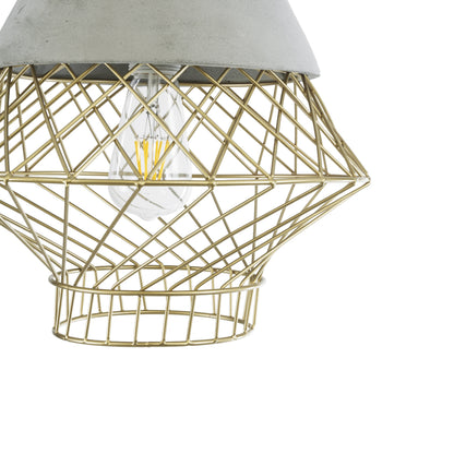 DURANT 01324 Μοντέρνο Κρεμαστό Φωτιστικό Πλέγμα Μονόφωτο 1 x E27 IP20 Γκρι Τσιμέντο με Μπεζ Μέταλλο - Μ35 x Π35 x Υ35cm