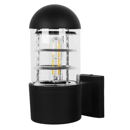 NEWI 01419 Μοντέρνο Επιτοίχιο Φωτιστικό Απλίκα Μονόφωτο 1 x E27 IP20 Μαύρο & Ασημί Μέταλλο με Διάφανο Γυαλί - Μ11 x Π17 x Υ23cm