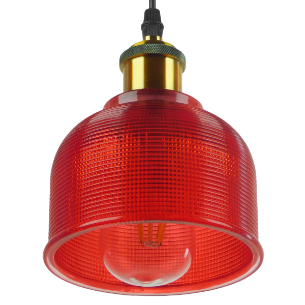 SEGRETO 01450 Vintage Κρεμαστό Φωτιστικό Οροφής Μονόφωτο 1 x E27 Κόκκινο Γυάλινο Διάφανο Καμπάνα με Χρυσό Ντουί Φ14 x Υ18cm