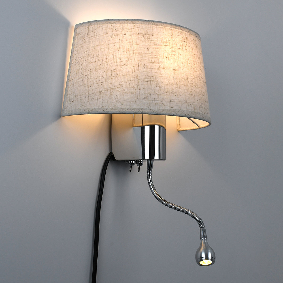 ELEGANT 01493 Μοντέρνο Επιτοίχιο Φωτιστικό Απλίκα με LED Βραχίονα Δίφωτο 1 x E27 IP20 Λευκό Ύφασμα με Ασημί Μέταλλο - Μ26.5 x Π15 x Υ43cm