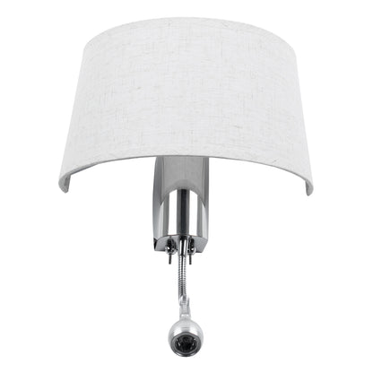 ELEGANT 01493 Μοντέρνο Επιτοίχιο Φωτιστικό Απλίκα με LED Βραχίονα Δίφωτο 1 x E27 IP20 Λευκό Ύφασμα με Ασημί Μέταλλο - Μ26.5 x Π15 x Υ43cm