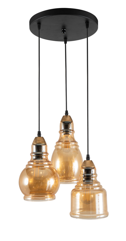 PDA 1258-3 ΡΑΓΑ ΜΕ ΜΕΛΙ 3ΣΧ. ΔΙΑΦΟΡΕΤΙΚΑ ΓΥΑΛΙΑ 3xE27 40W Φ24x100