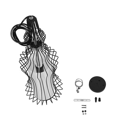 LILY 01559 Vintage Industrial Κρεμαστό Φωτιστικό Οροφής Μονόφωτο Μαύρο Μεταλλικό Πλέγμα και Υφασμάτινο Εσωτερικό Καπέλο Φ18 x Υ65cm