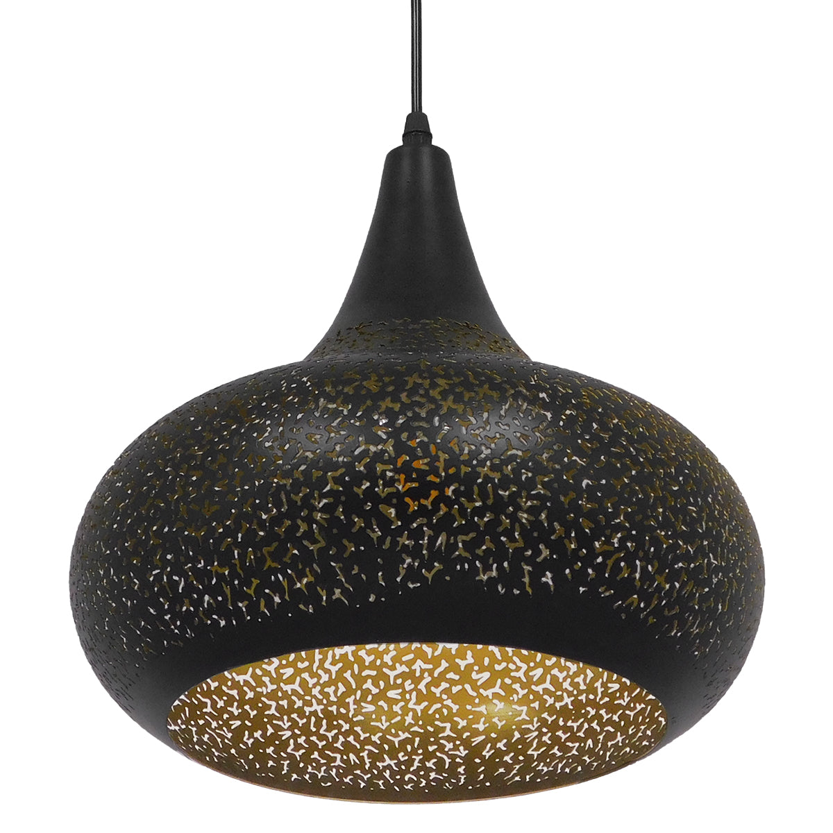 JANIS 01590 Μοντέρνο Κρεμαστό Φωτιστικό Οροφής Μονόφωτο 1 x E27 Μαύρο - Χρυσό Μεταλλικό Καμπάνα Φ30 x Υ30cm