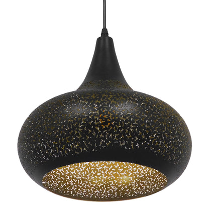 JANIS 01590 Μοντέρνο Κρεμαστό Φωτιστικό Οροφής Μονόφωτο 1 x E27 Μαύρο - Χρυσό Μεταλλικό Καμπάνα Φ30 x Υ30cm