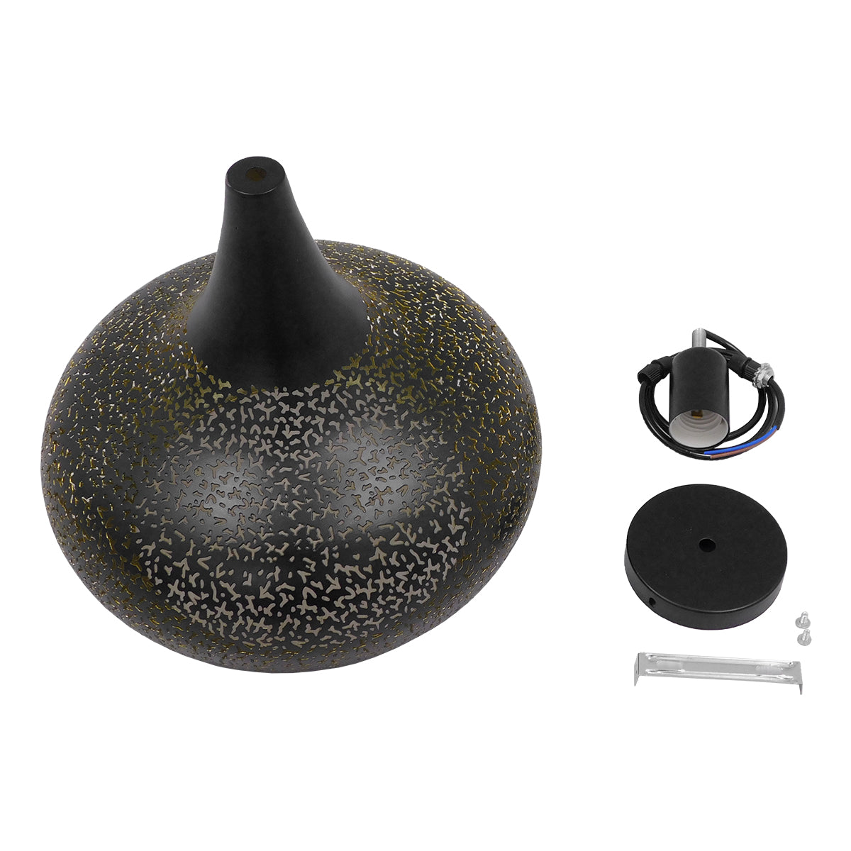 JANIS 01590 Μοντέρνο Κρεμαστό Φωτιστικό Οροφής Μονόφωτο 1 x E27 Μαύρο - Χρυσό Μεταλλικό Καμπάνα Φ30 x Υ30cm