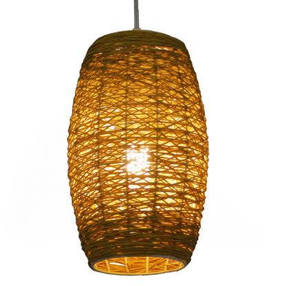 INCASS 01631 Vintage Κρεμαστό Φωτιστικό Ανάρτηση Μονόφωτο 1 x E27 IP20 Μπεζ Rattan - Μ15 x Π15 x Υ25cm