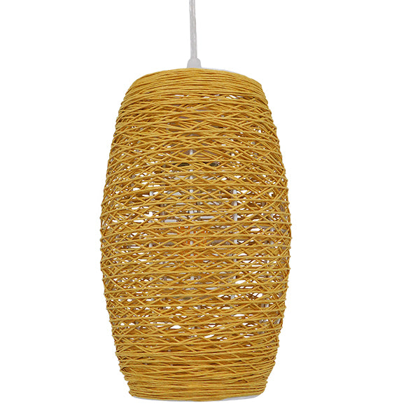 INCASS 01631 Vintage Κρεμαστό Φωτιστικό Ανάρτηση Μονόφωτο 1 x E27 IP20 Μπεζ Rattan - Μ15 x Π15 x Υ25cm