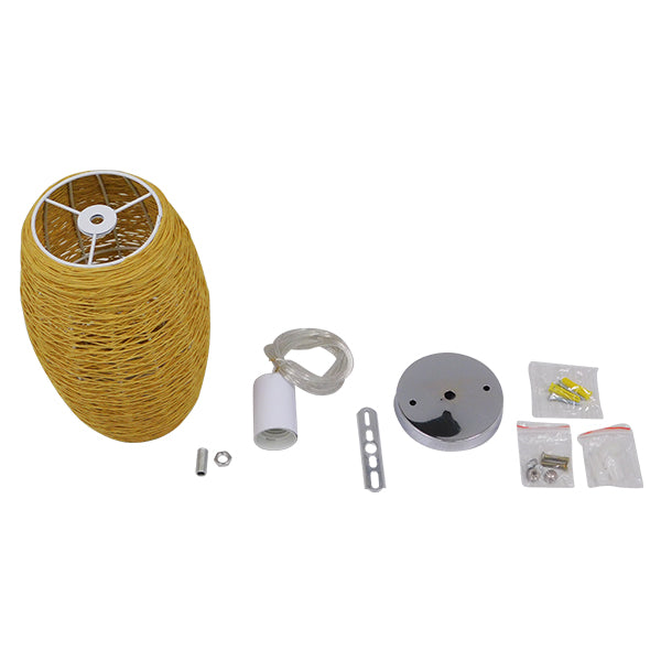 INCASS 01631 Vintage Κρεμαστό Φωτιστικό Ανάρτηση Μονόφωτο 1 x E27 IP20 Μπεζ Rattan - Μ15 x Π15 x Υ25cm