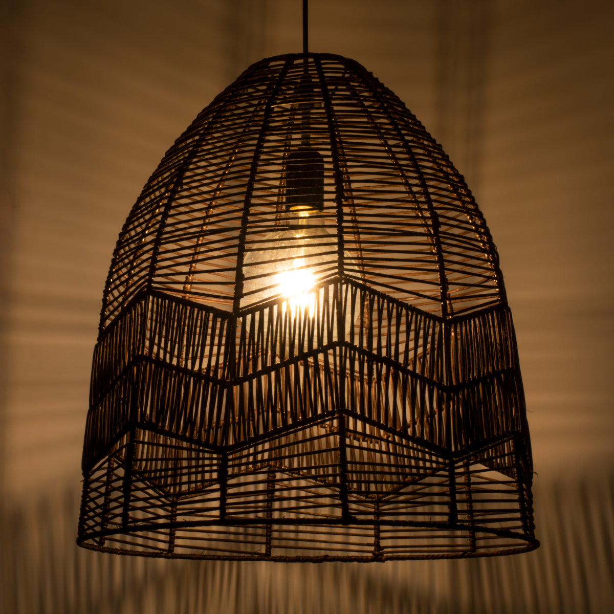 ALOHA 01752 Boho Κρεμαστό Φωτιστικό Καμπάνα Μονόφωτο 1 x E27 IP20 Καφέ Σχοινί - Μ43 x Π43 x Y46cm