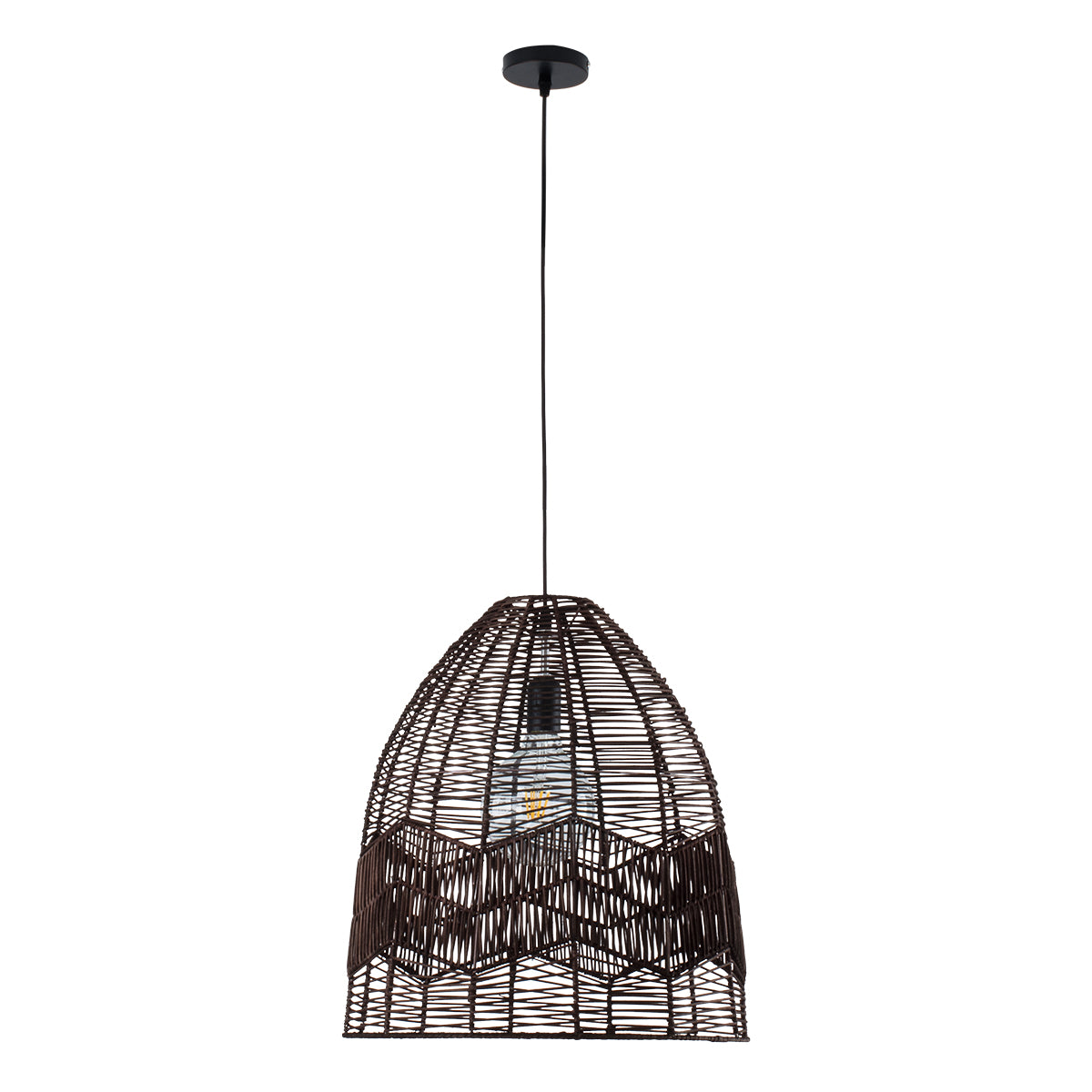 ALOHA 01752 Boho Κρεμαστό Φωτιστικό Καμπάνα Μονόφωτο 1 x E27 IP20 Καφέ Σχοινί - Μ43 x Π43 x Y46cm