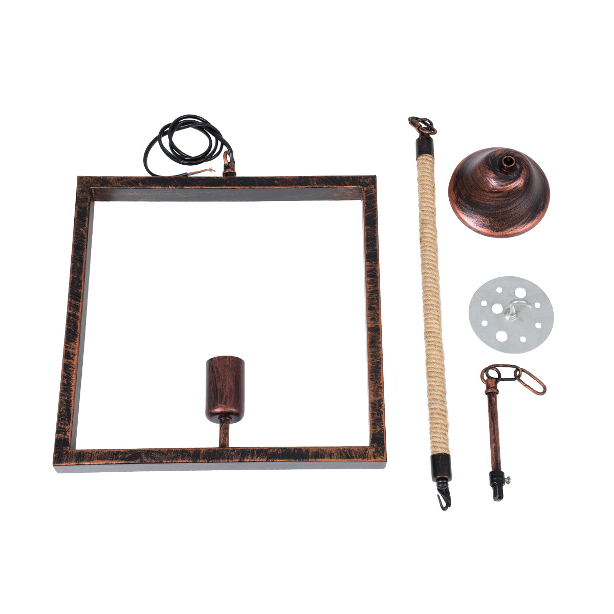 FRAISE 01814 Vintage Κρεμαστό Φωτιστικό Οροφής Μονόφωτο 1 x E27 Καφέ Σκουριά Μεταλλικό με Μπεζ Σχοινί Μ32 x Π4 x Υ32cm