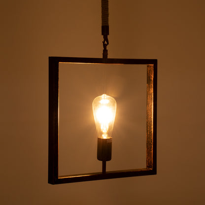 FRAISE 01814 Vintage Κρεμαστό Φωτιστικό Οροφής Μονόφωτο 1 x E27 Καφέ Σκουριά Μεταλλικό με Μπεζ Σχοινί Μ32 x Π4 x Υ32cm