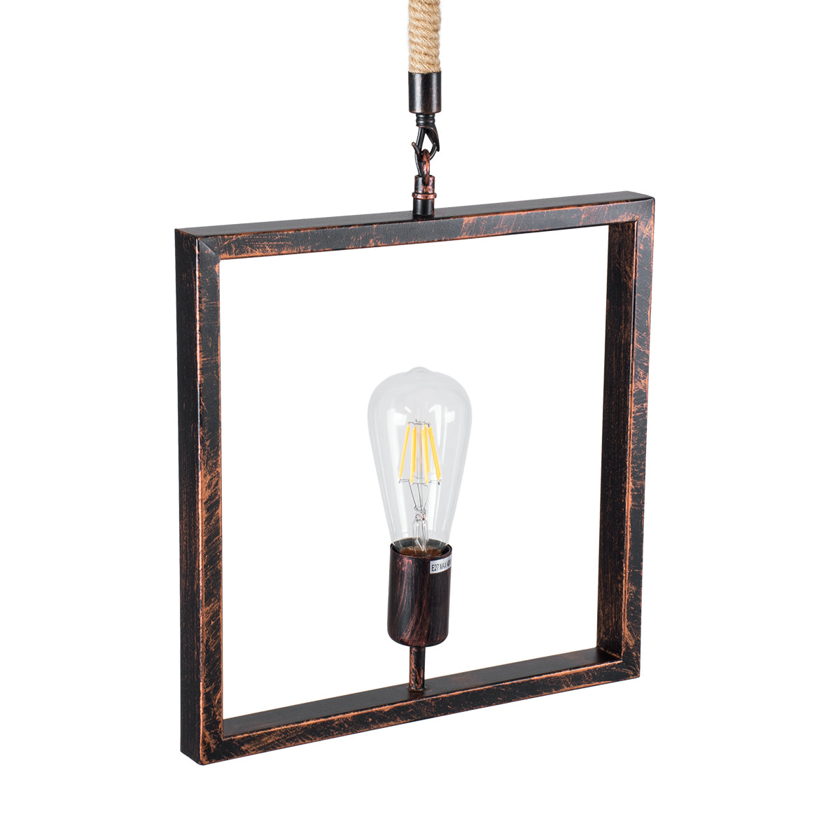 FRAISE 01814 Vintage Κρεμαστό Φωτιστικό Οροφής Μονόφωτο 1 x E27 Καφέ Σκουριά Μεταλλικό με Μπεζ Σχοινί Μ32 x Π4 x Υ32cm