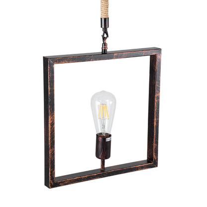 FRAISE 01814 Vintage Κρεμαστό Φωτιστικό Οροφής Μονόφωτο 1 x E27 Καφέ Σκουριά Μεταλλικό με Μπεζ Σχοινί Μ32 x Π4 x Υ32cm