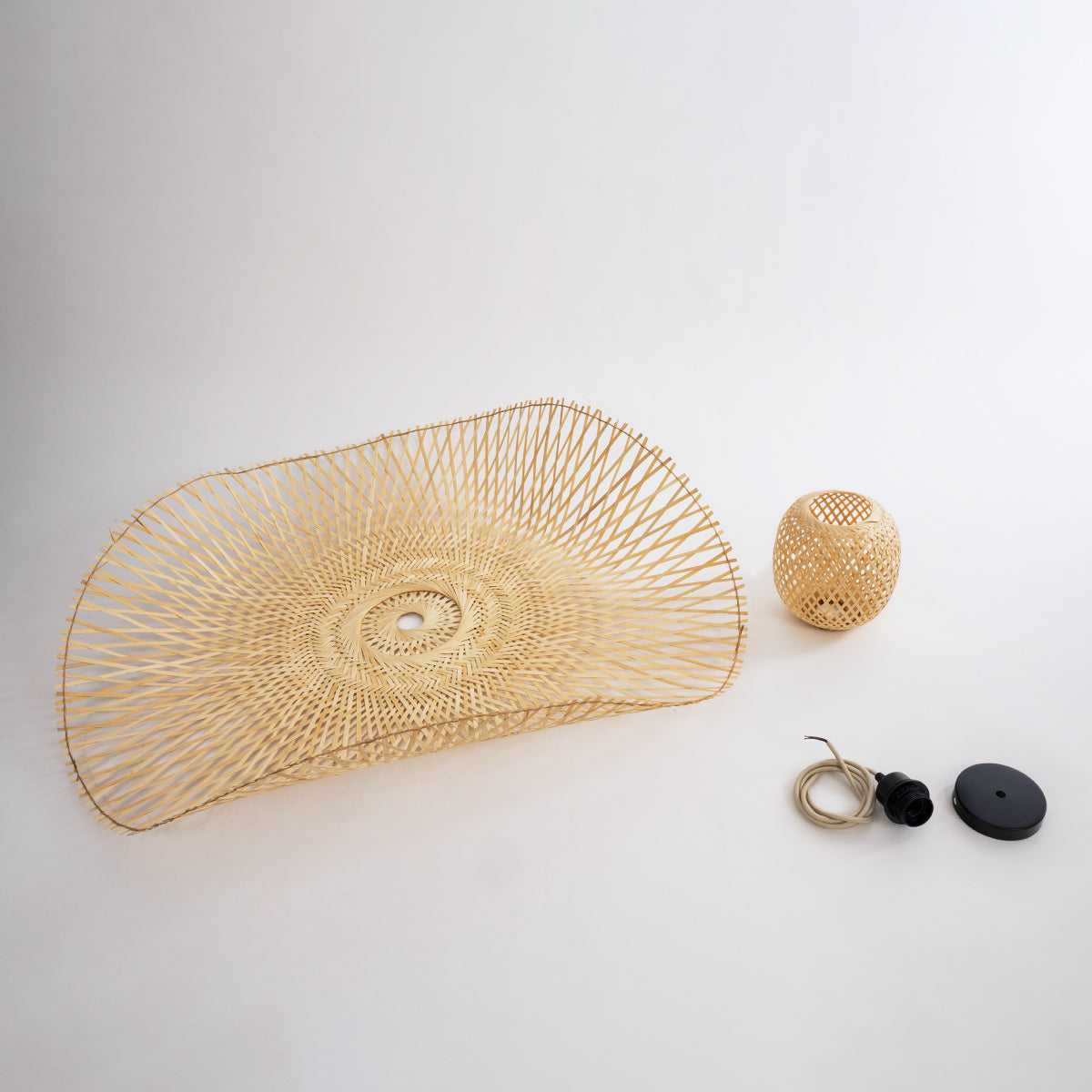 CINNABAR 01838 Boho Κρεμαστό Φωτιστικό Οροφής Μονόφωτο 1 x E27 AC220-240V IP20 - Φ100 x Υ21cm - Μπεζ Ξύλινο Μπαμπού Πλέγμα