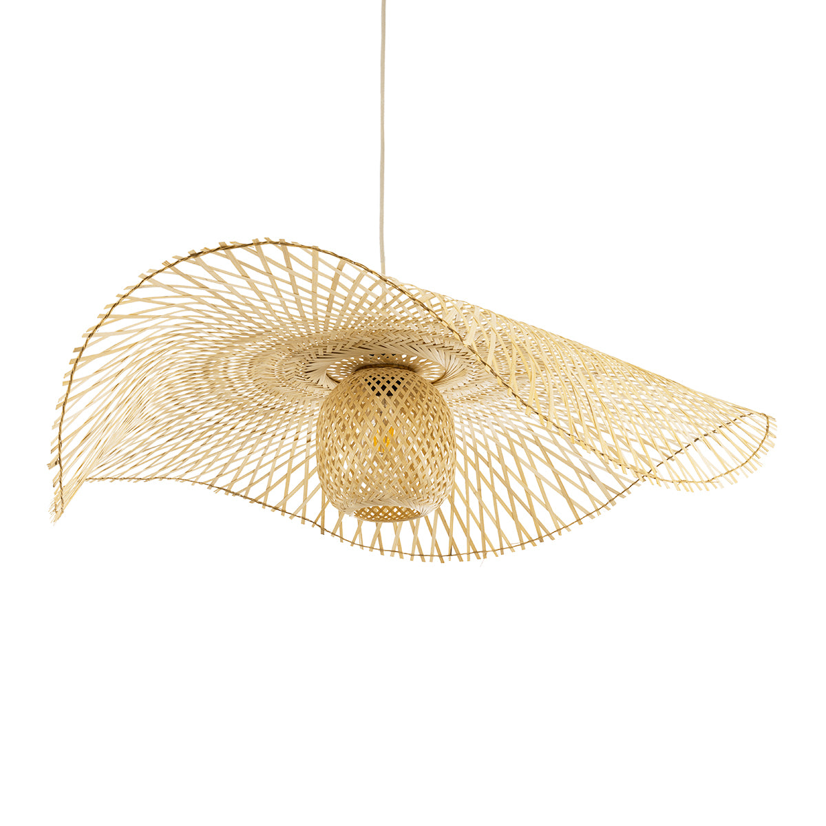 CINNABAR 01838 Boho Κρεμαστό Φωτιστικό Οροφής Μονόφωτο 1 x E27 AC220-240V IP20 - Φ100 x Υ21cm - Μπεζ Ξύλινο Μπαμπού Πλέγμα