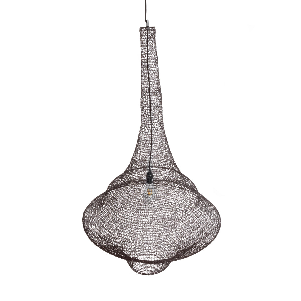 KENTUCKY 01878 Vintage Κρεμαστό Φωτιστικό Οροφής Μονόφωτο 1 x E27 AC220-240V IP20 - Φ80 x Υ140cm - Σκούρο Καφέ Μεταλλικό Πλέγμα