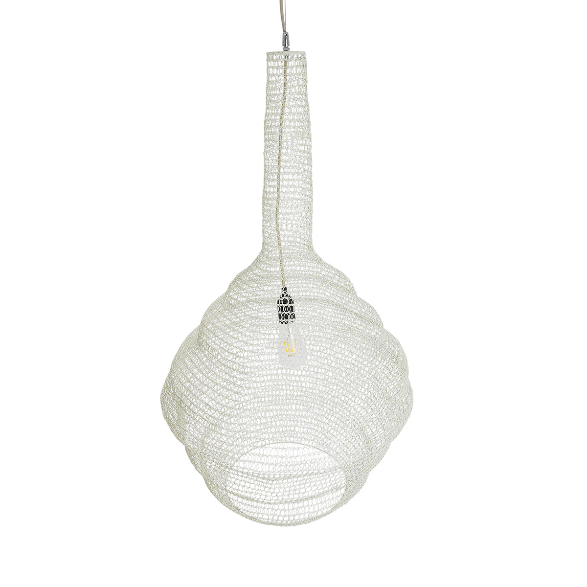 KENTUCKY 01883 Vintage Κρεμαστό Φωτιστικό Οροφής Μονόφωτο 1 x E27 AC220-240V IP20 - Φ60 x Υ90cm - Μπεζ Εκρού Μεταλλικό Πλέγμα