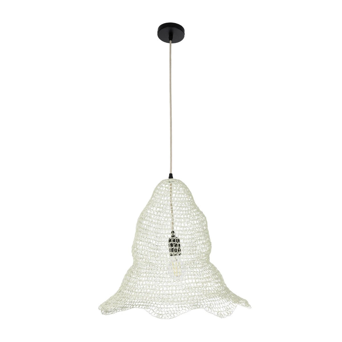 KENTUCKY 01889 Vintage Κρεμαστό Φωτιστικό Πλέγμα Μονόφωτο 1 x E27 IP20 Λευκό Μέταλλο - Μ50 x Π50 x Υ48cm