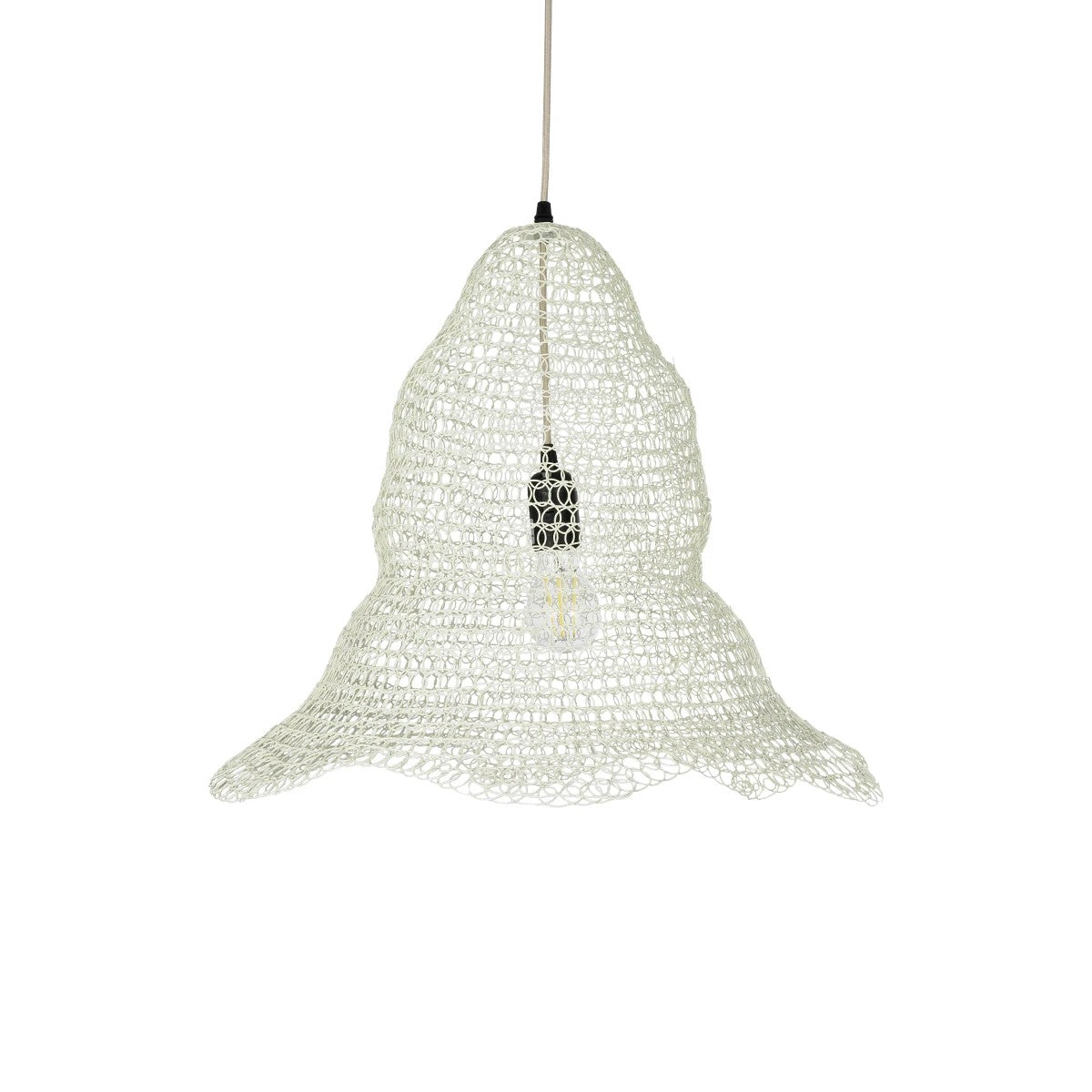 KENTUCKY 01889 Vintage Κρεμαστό Φωτιστικό Πλέγμα Μονόφωτο 1 x E27 IP20 Λευκό Μέταλλο - Μ50 x Π50 x Υ48cm