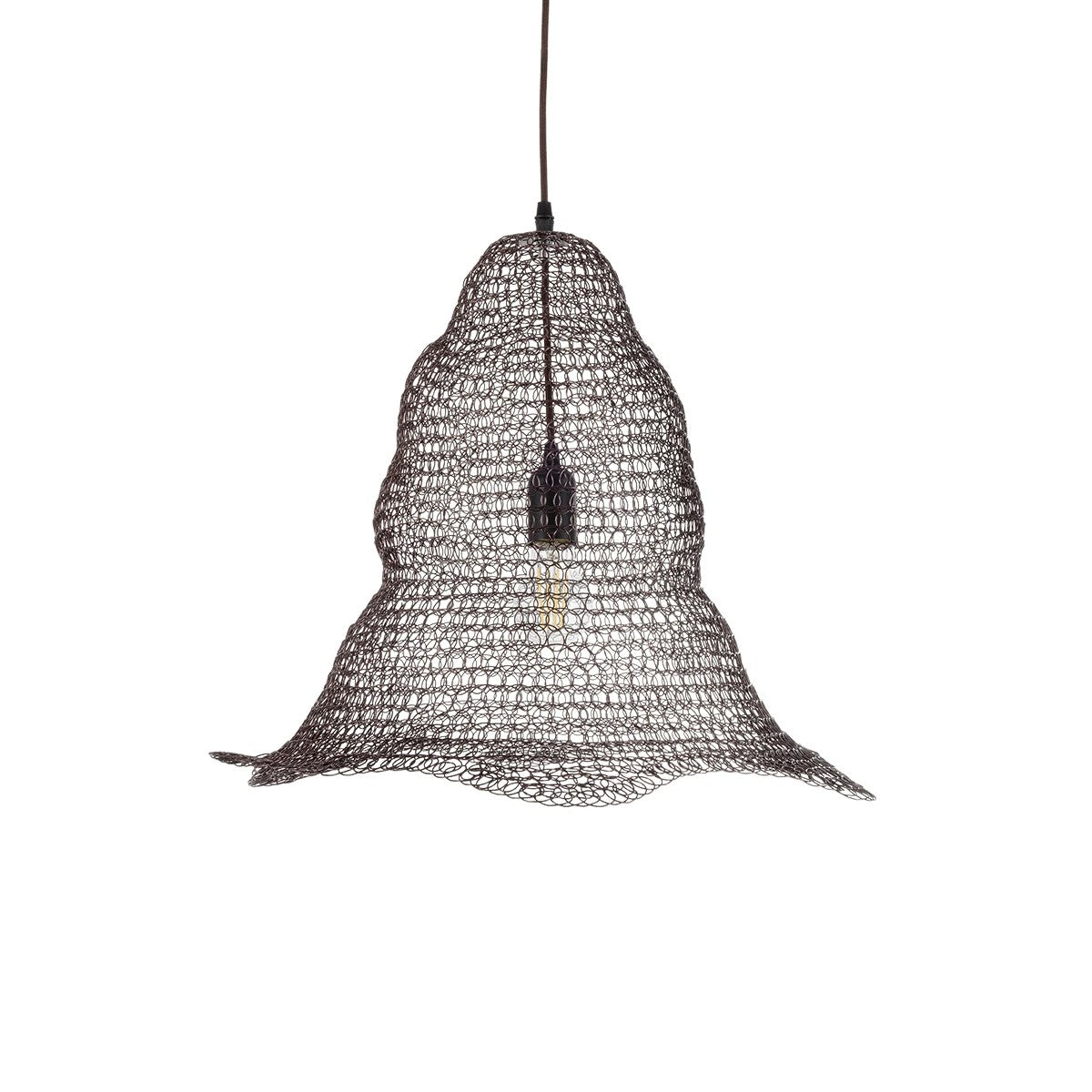 KENTUCKY 01890 Vintage Κρεμαστό Φωτιστικό Πλέγμα Μονόφωτο 1 x E27 IP20 Καφέ Μέταλλο - Μ50 x Π50 x Υ48cm