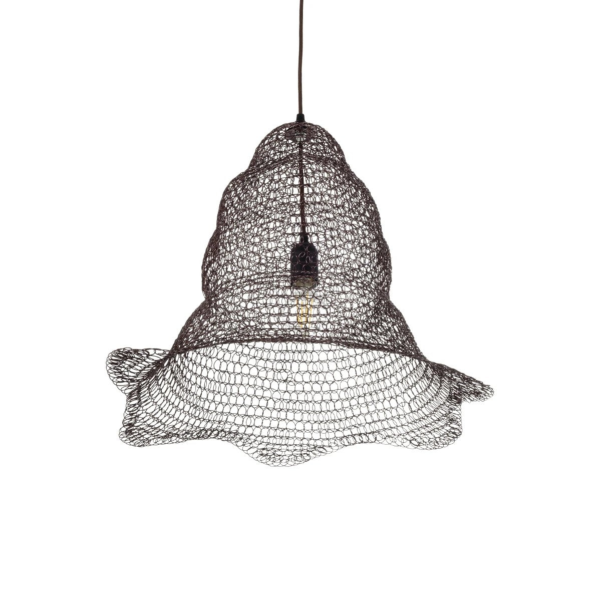 KENTUCKY 01890 Vintage Κρεμαστό Φωτιστικό Πλέγμα Μονόφωτο 1 x E27 IP20 Καφέ Μέταλλο - Μ50 x Π50 x Υ48cm