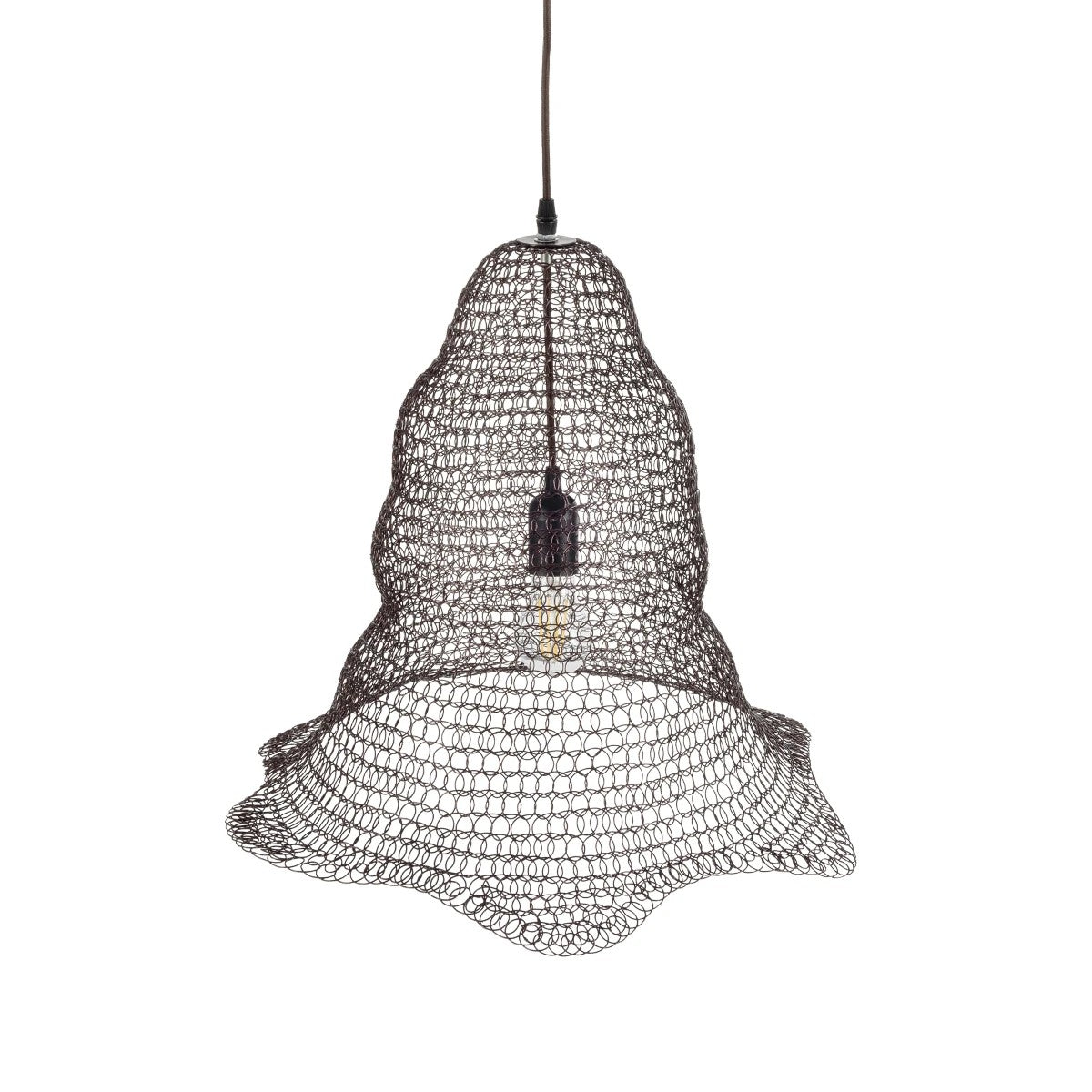 KENTUCKY 01890 Vintage Κρεμαστό Φωτιστικό Πλέγμα Μονόφωτο 1 x E27 IP20 Καφέ Μέταλλο - Μ50 x Π50 x Υ48cm