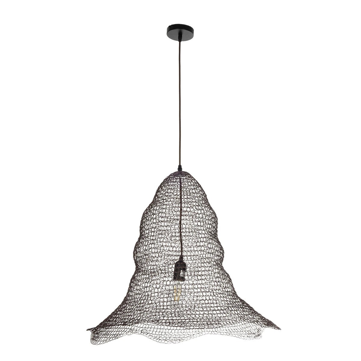 KENTUCKY 01893 Vintage Κρεμαστό Φωτιστικό Πλέγμα Μονόφωτο 1 x E27 IP20 Καφέ Μέταλλο - Μ60 x Π60 x Υ52cm