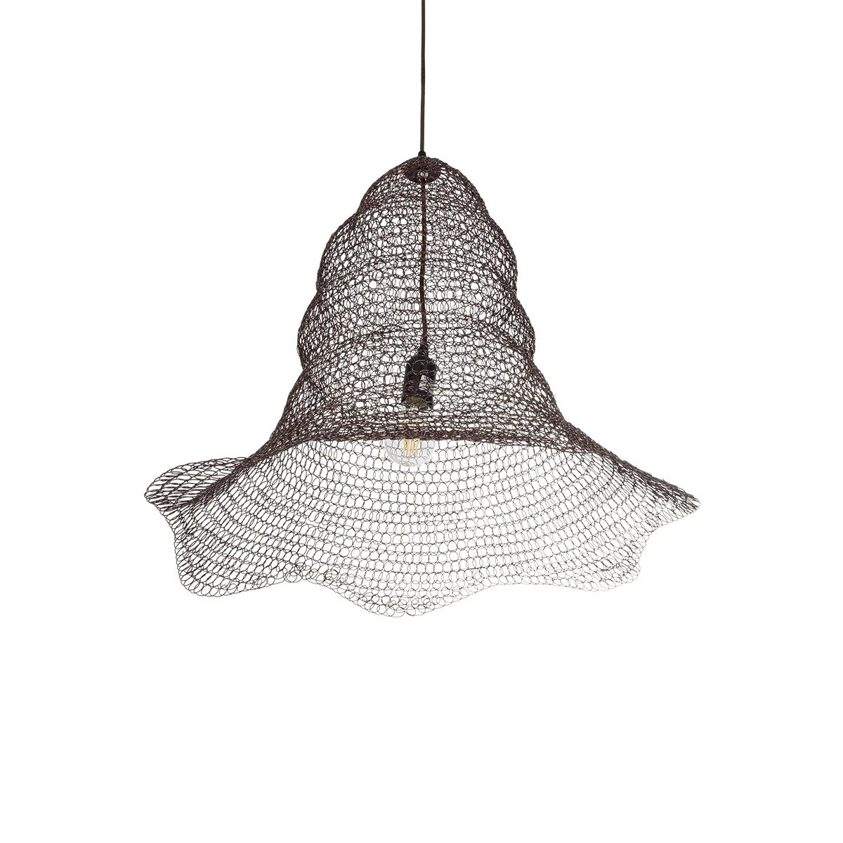 KENTUCKY 01893 Vintage Κρεμαστό Φωτιστικό Πλέγμα Μονόφωτο 1 x E27 IP20 Καφέ Μέταλλο - Μ60 x Π60 x Υ52cm