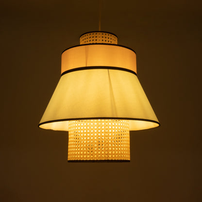 SAIGE 01920 Boho Κρεμαστό Φωτιστικό Οροφής Μονόφωτο 1 x E27 AC220-240V IP20 - Φ50 x Υ54cm - Μπεζ Ξύλινο με Ροζ Γαλάζιο και Μαύρες Λεπτομέρειες Πλέγμα