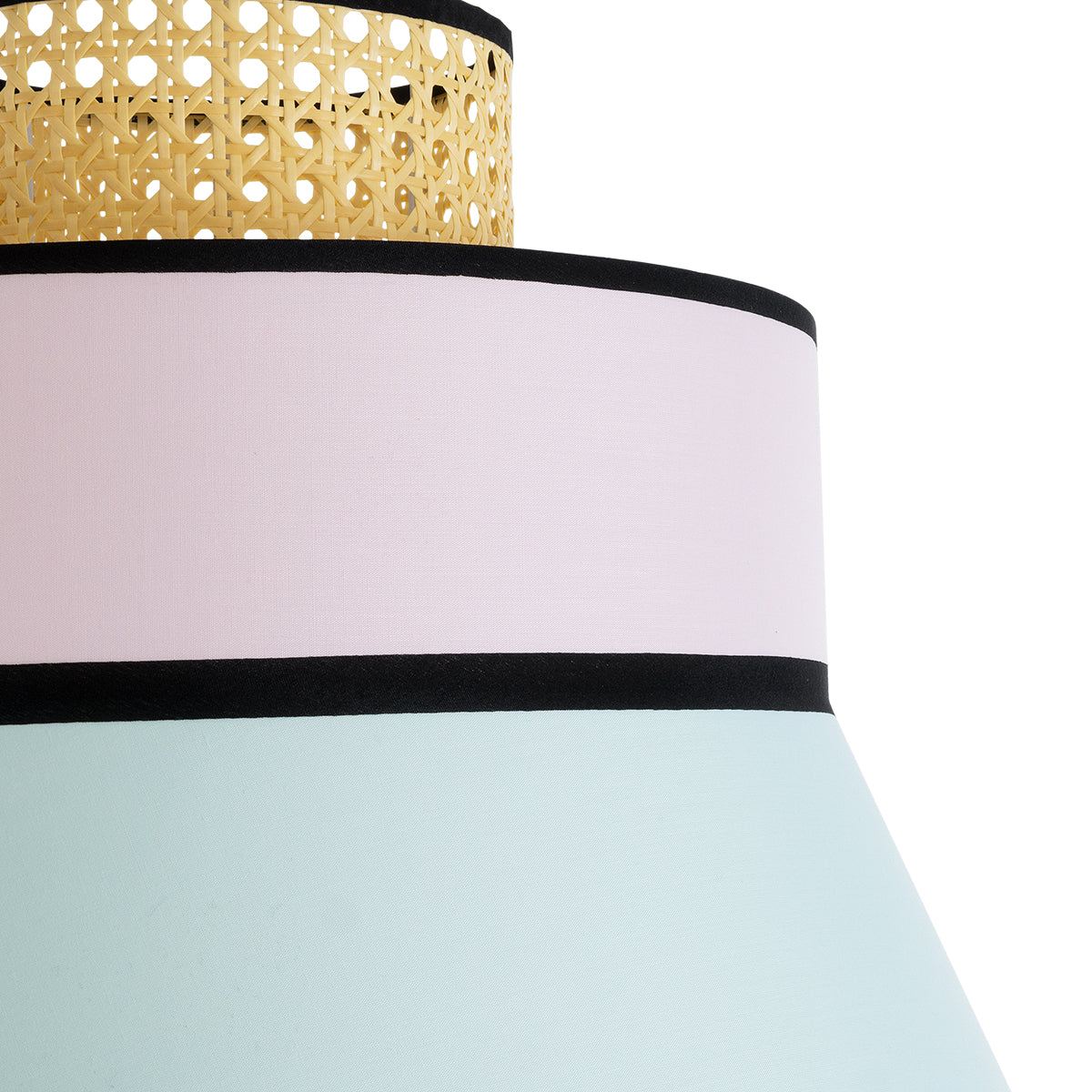 SAIGE 01920 Boho Κρεμαστό Φωτιστικό Οροφής Μονόφωτο 1 x E27 AC220-240V IP20 - Φ50 x Υ54cm - Μπεζ Ξύλινο με Ροζ Γαλάζιο και Μαύρες Λεπτομέρειες Πλέγμα