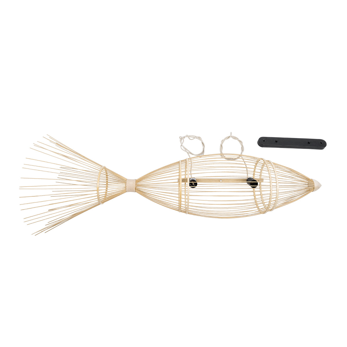 FISH 01927 Μοντέρνο Κρεμαστό Φωτιστικό Οροφής 2 x E27 AC 220-240V IP20 - Μ130 x Π42 x Υ42cm - Μπεζ Ξύλινο Πλέγμα