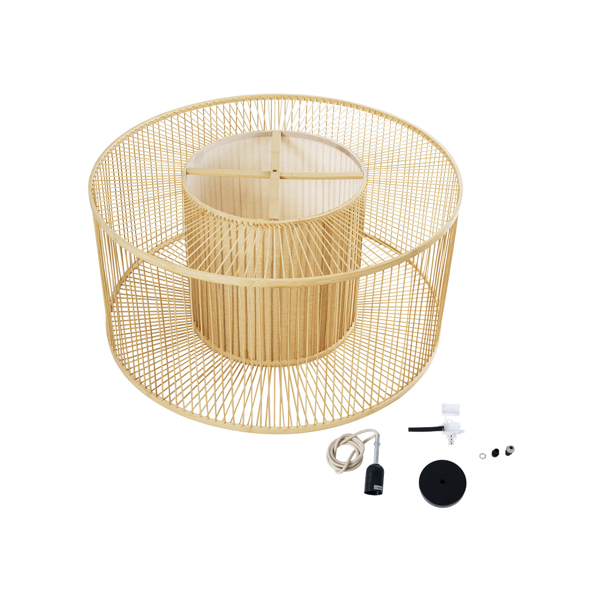 HIBISCUS 01936 Boho Κρεμαστό Φωτιστικό Οροφής Μονόφωτο 1 x E27 AC220-240V IP20 - Φ80 x Υ38cm - Μπεζ Ξύλινο Πλέγμα