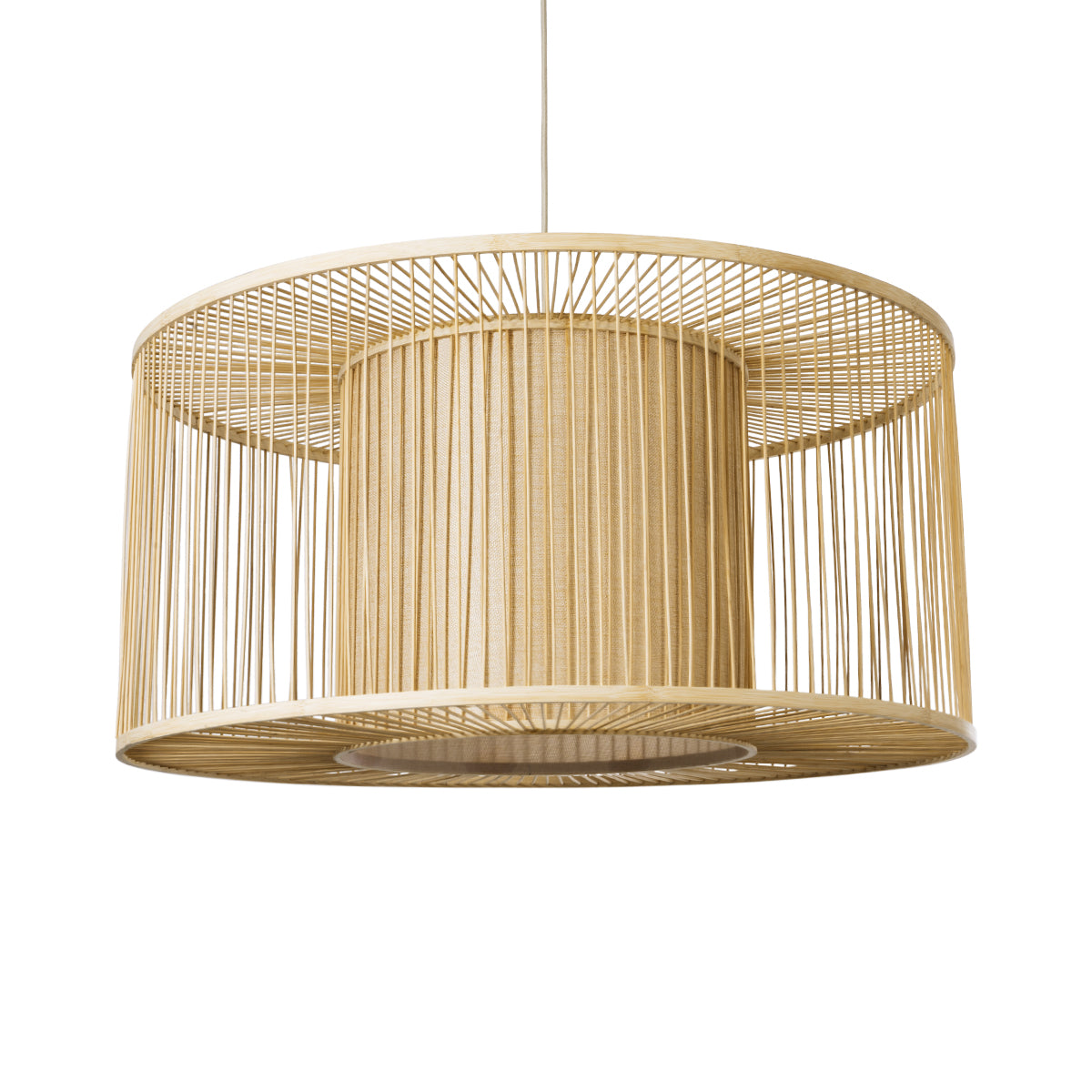 HIBISCUS 01936 Boho Κρεμαστό Φωτιστικό Οροφής Μονόφωτο 1 x E27 AC220-240V IP20 - Φ80 x Υ38cm - Μπεζ Ξύλινο Πλέγμα