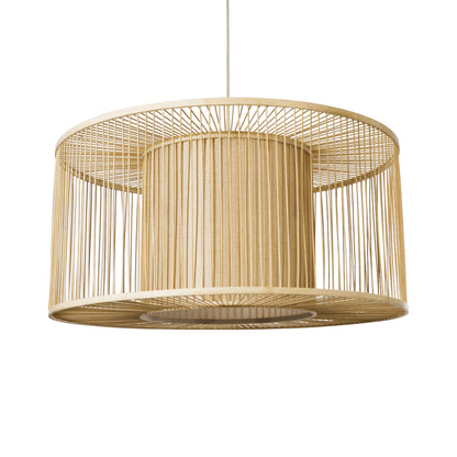 HIBISCUS 01936 Boho Κρεμαστό Φωτιστικό Οροφής Μονόφωτο 1 x E27 AC220-240V IP20 - Φ80 x Υ38cm - Μπεζ Ξύλινο Πλέγμα