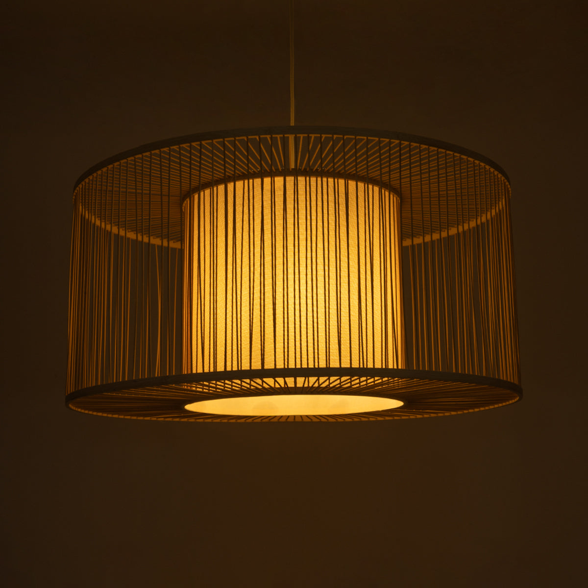 HIBISCUS 01936 Boho Κρεμαστό Φωτιστικό Οροφής Μονόφωτο 1 x E27 AC220-240V IP20 - Φ80 x Υ38cm - Μπεζ Ξύλινο Πλέγμα