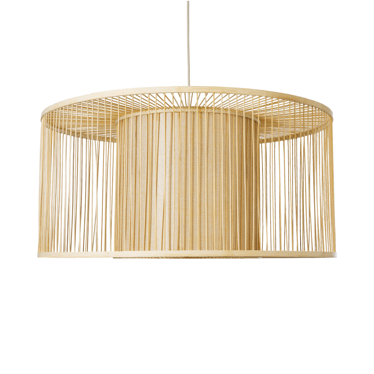 HIBISCUS 01936 Boho Κρεμαστό Φωτιστικό Οροφής Μονόφωτο 1 x E27 AC220-240V IP20 - Φ80 x Υ38cm - Μπεζ Ξύλινο Πλέγμα