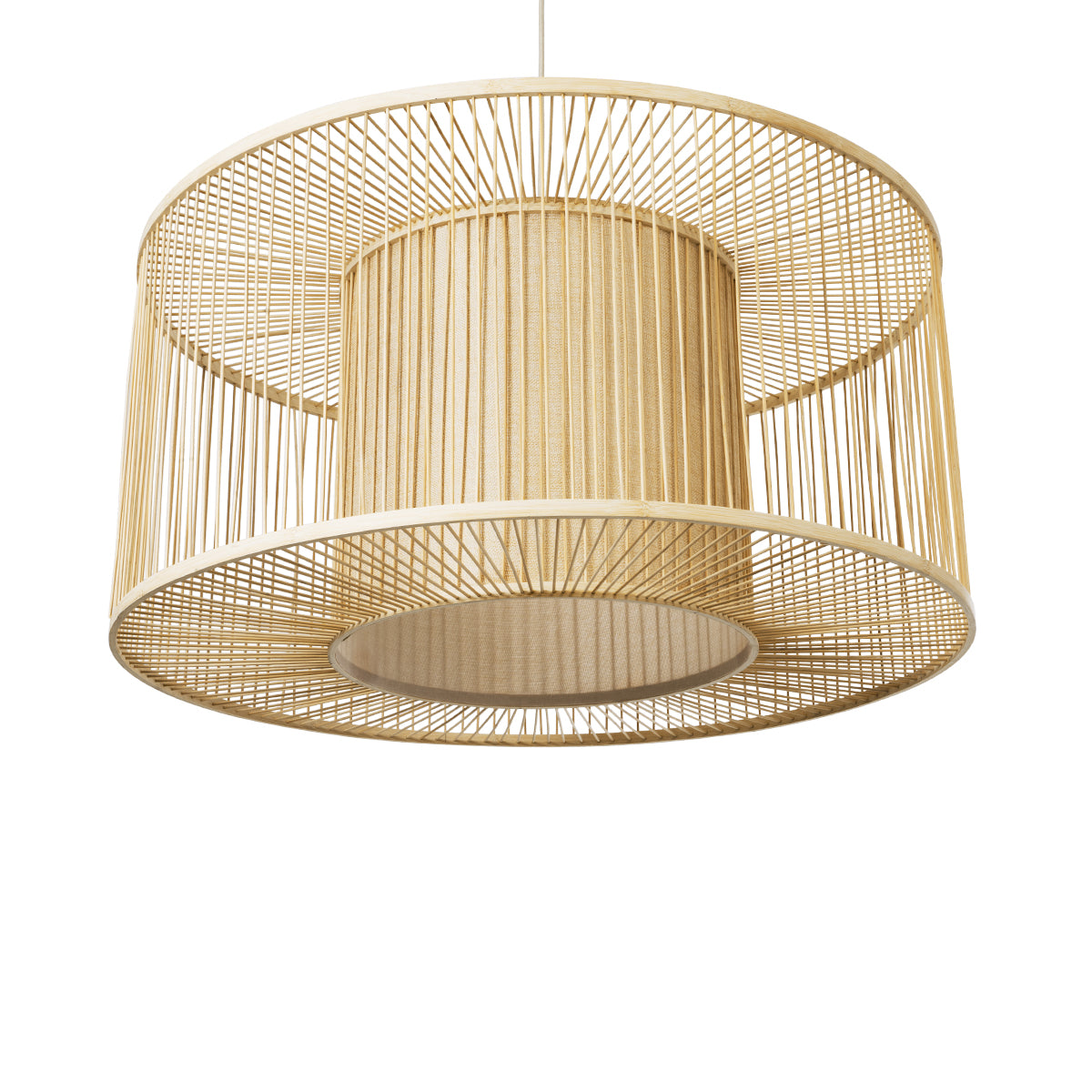 HIBISCUS 01936 Boho Κρεμαστό Φωτιστικό Οροφής Μονόφωτο 1 x E27 AC220-240V IP20 - Φ80 x Υ38cm - Μπεζ Ξύλινο Πλέγμα