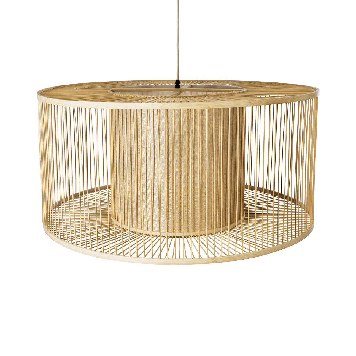 HIBISCUS 01936 Boho Κρεμαστό Φωτιστικό Οροφής Μονόφωτο 1 x E27 AC220-240V IP20 - Φ80 x Υ38cm - Μπεζ Ξύλινο Πλέγμα