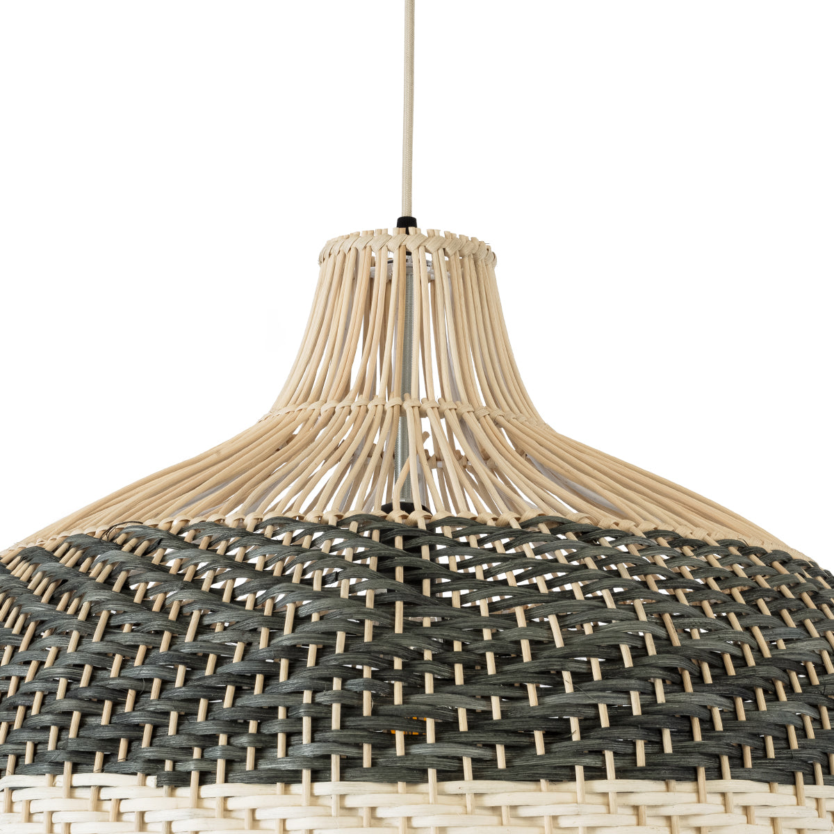 BARBADOS 01945 Boho Κρεμαστό Φωτιστικό Καμπάνα Μονόφωτο 1 x E27 IP20 Μπεζ & Χακί Ξύλο - Μ60 x Π60 x Υ60cm