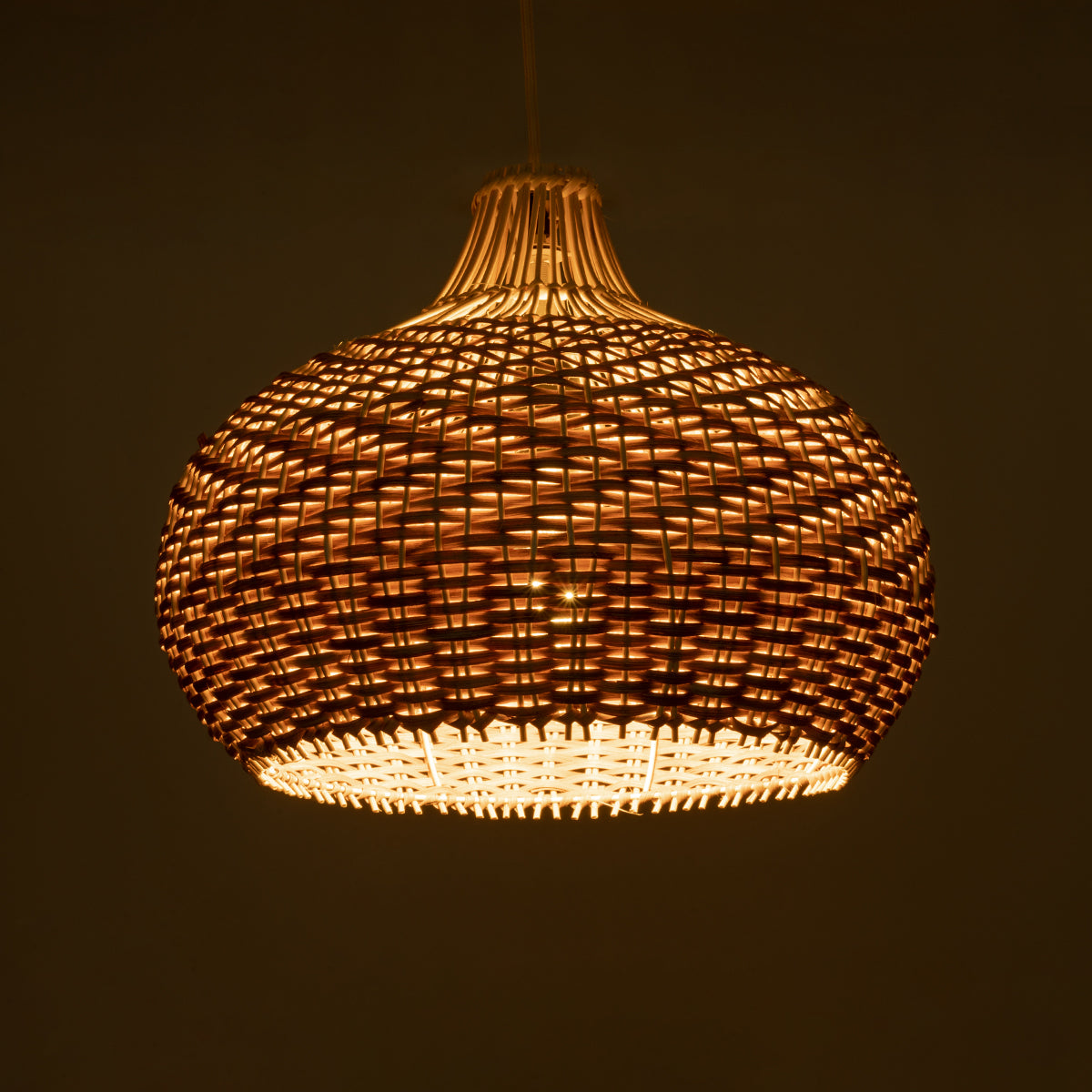 PANAMA 01952 Boho Κρεμαστό Φωτιστικό Οροφής Μονόφωτο 1 x E27 AC220-240V IP20 - Φ40 x Υ34cm - Μπεζ με Καφέ Ξύλινο Μπαμπού Πλέγμα Καμπάνα