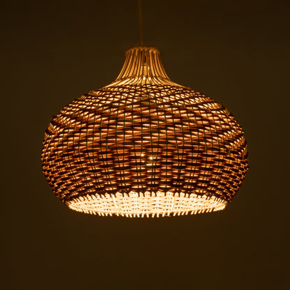 PANAMA 01952 Boho Κρεμαστό Φωτιστικό Οροφής Μονόφωτο 1 x E27 AC220-240V IP20 - Φ40 x Υ34cm - Μπεζ με Καφέ Ξύλινο Μπαμπού Πλέγμα Καμπάνα