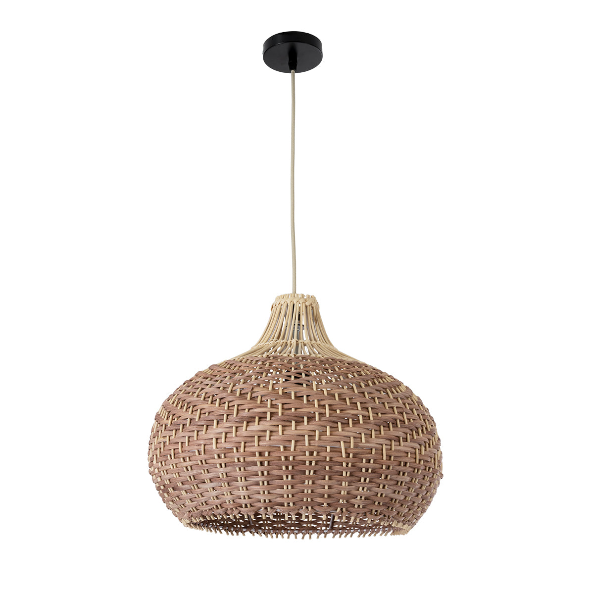 PANAMA 01952 Boho Κρεμαστό Φωτιστικό Οροφής Μονόφωτο 1 x E27 AC220-240V IP20 - Φ40 x Υ34cm - Μπεζ με Καφέ Ξύλινο Μπαμπού Πλέγμα Καμπάνα