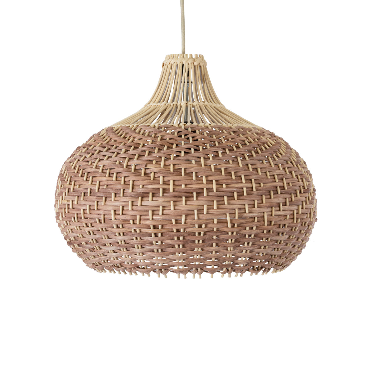 PANAMA 01952 Boho Κρεμαστό Φωτιστικό Οροφής Μονόφωτο 1 x E27 AC220-240V IP20 - Φ40 x Υ34cm - Μπεζ με Καφέ Ξύλινο Μπαμπού Πλέγμα Καμπάνα