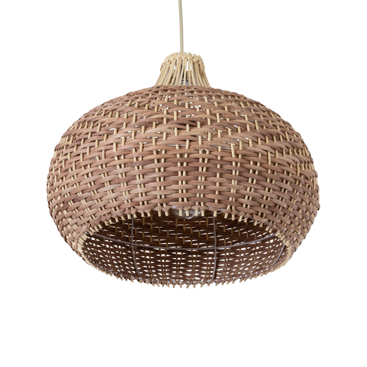 PANAMA 01952 Boho Κρεμαστό Φωτιστικό Οροφής Μονόφωτο 1 x E27 AC220-240V IP20 - Φ40 x Υ34cm - Μπεζ με Καφέ Ξύλινο Μπαμπού Πλέγμα Καμπάνα