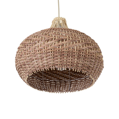 PANAMA 01952 Boho Κρεμαστό Φωτιστικό Οροφής Μονόφωτο 1 x E27 AC220-240V IP20 - Φ40 x Υ34cm - Μπεζ με Καφέ Ξύλινο Μπαμπού Πλέγμα Καμπάνα