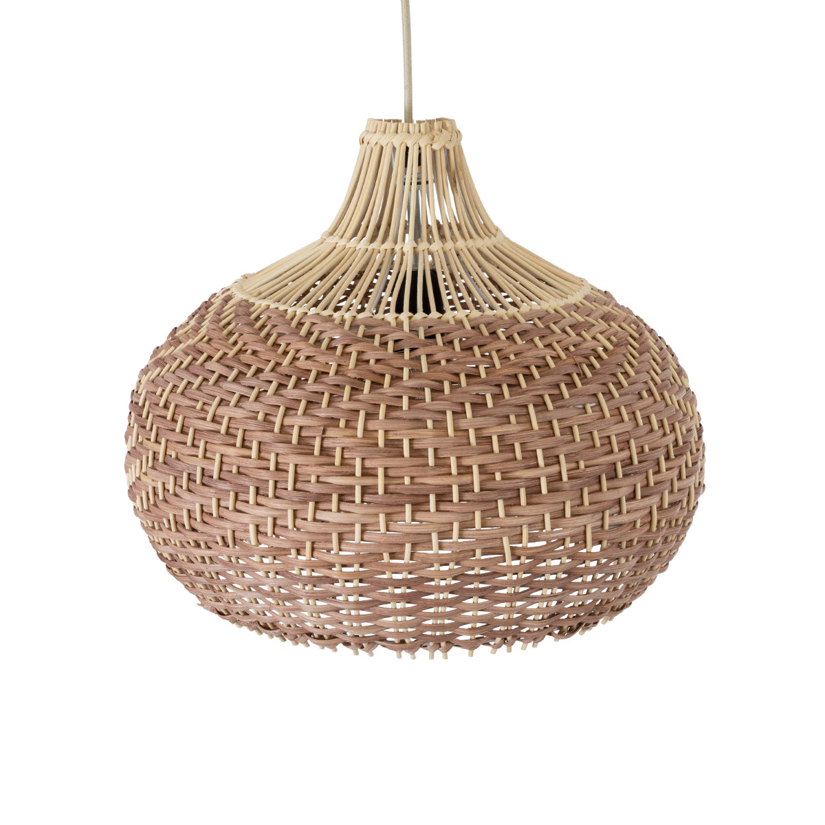 PANAMA 01952 Boho Κρεμαστό Φωτιστικό Οροφής Μονόφωτο 1 x E27 AC220-240V IP20 - Φ40 x Υ34cm - Μπεζ με Καφέ Ξύλινο Μπαμπού Πλέγμα Καμπάνα